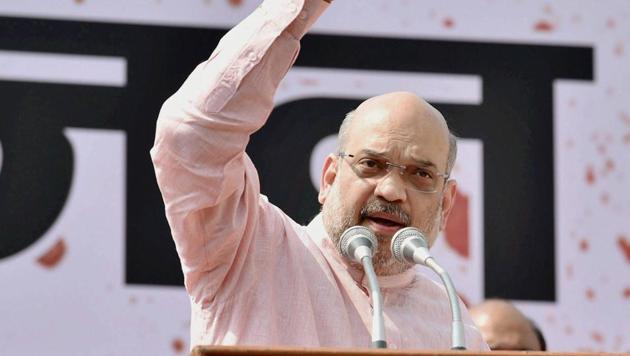 BJP President Amit Shah addressing party workers in New Delhi on October 8, 2017. (PTI) BJP President Amit Shah addressing party workers in New Delhi on October 8, 2017. (PTI)
