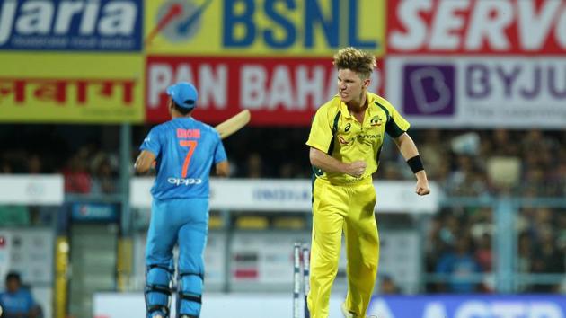 Adam Zampa removed MS Dhoni and Kedar Jadhav in quick succession to put India in all sorts of trouble. (BCCI ) Adam Zampa removed MS Dhoni and Kedar Jadhav in quick succession to put India in all sorts of trouble. (BCCI )