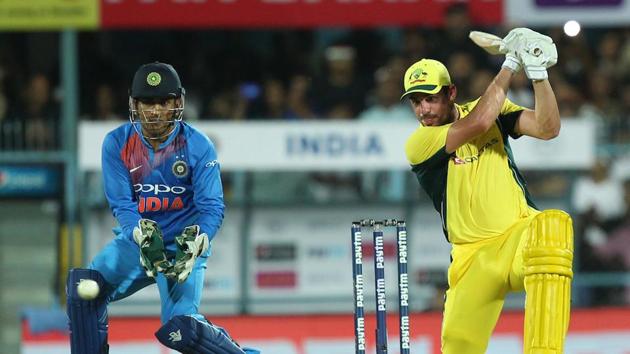 Moises Henriques in action during the 2nd T20 International match between India and Australia at the Barsapara Cricket Ground, Guwahati. Catch full cricket score of India vs Australia, 2nd T20 here(BCCI)