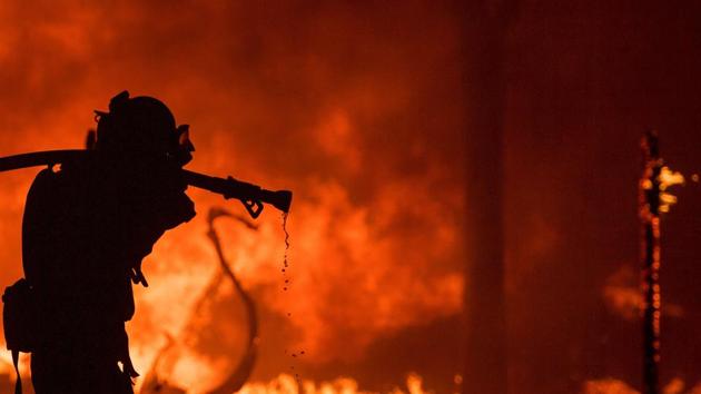 Fire brigade team rushed to the spot and blaze took hours to be doused, according to officials. Prima facie, the fire is suspected to have been caused by a short circuit. (HT REPRESENTATIVE PHOTO)