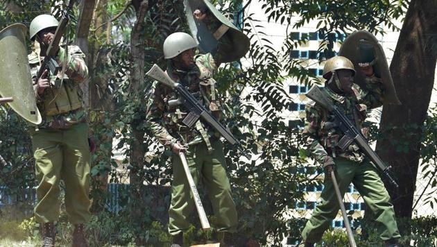 Kenya anti-riot police at University of Nairobi. Two staff members were killed in an attack at the Technical University of Mombasa. (AFP file photo) Kenya anti-riot police at University of Nairobi. Two staff members were killed in an attack at the Technical University of Mombasa. (AFP file photo)