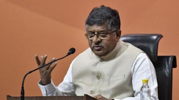 Law minister Ravi Shankar Prasad during a press conference at BJP Headquarter in New Delhi. (Ravi Choudhary/HT File PHOTO) Law minister Ravi Shankar Prasad during a press conference at BJP Headquarter in New Delhi. (Ravi Choudhary/HT File PHOTO)