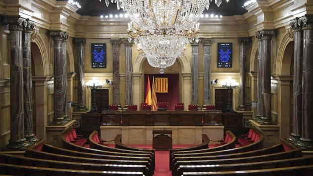 A picture shows the empty interior of the Catalan regional parliament in Barcelona on October 1 ahead of an address by Catalonia's leader. (AFP Photo) A picture shows the empty interior of the Catalan regional parliament in Barcelona on October 1 ahead of an address by Catalonia's leader. (AFP Photo)