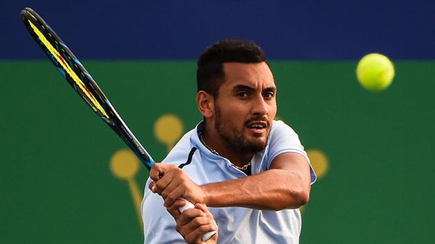 Nick Kyrgios of Australia hits a return during a men's singles match against Steve Johnson of United States of America at the Shanghai Masters on Tuesday. (AFP) Nick Kyrgios of Australia hits a return during a men's singles match against Steve Johnson of United States of America at the Shanghai Masters on Tuesday. (AFP)