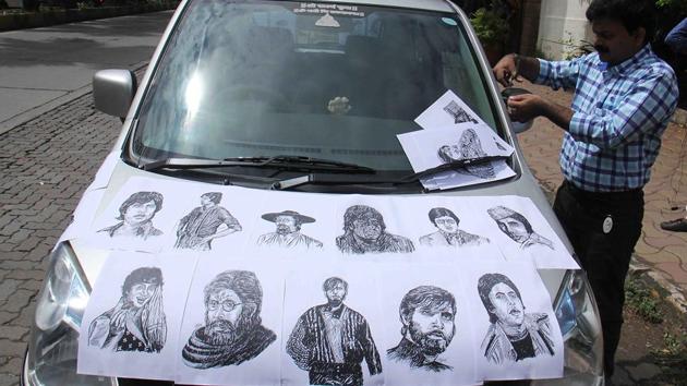 Megastar on a mega car. (Pramod Thakur/HT PHOTO) 