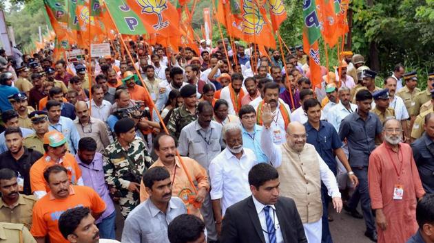 BJP national president Amit Shah had launched Janaraksha Yatra in Kannur last week. (PTI File Photo) BJP national president Amit Shah had launched Janaraksha Yatra in Kannur last week. (PTI File Photo)