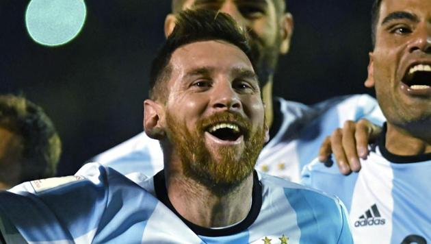 Argentina's Lionel Messi celebrates after defeating Ecuador and qualifying for the 2018 FIFA World Cup in Quito on Tuesday. (AFP) Argentina's Lionel Messi celebrates after defeating Ecuador and qualifying for the 2018 FIFA World Cup in Quito on Tuesday. (AFP)