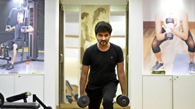Vipul Tiwari, a law student, who follows a regular exercise regimen is an exception to India’s youth, finds HT Youth Survey 2017.(Arun Sharma/HT PHOTO)