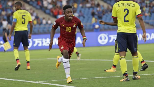Ghana's Sadie Ibrahim, center, celebrates a goal during their FIFA U-17 World Cup match against Colombia. (AP) Ghana's Sadie Ibrahim, center, celebrates a goal during their FIFA U-17 World Cup match against Colombia. (AP)