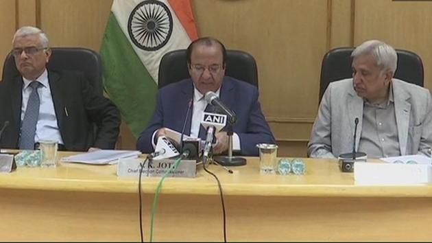 The election Commission press conference in New Delhi on Thursday.(ANI Twitter)