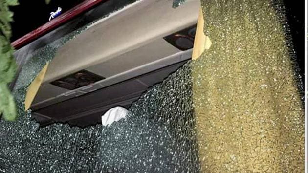 The Australian cricket team bus that was attacked in Guwahati on Tuesday night. (PTI) The Australian cricket team bus that was attacked in Guwahati on Tuesday night. (PTI)