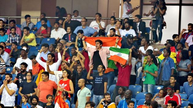 A strong crowd of 52,000 was in attendance at the JLN stadium as India took on Ghana in their final league game of the FIFA U-17 World Cup. (PTI)