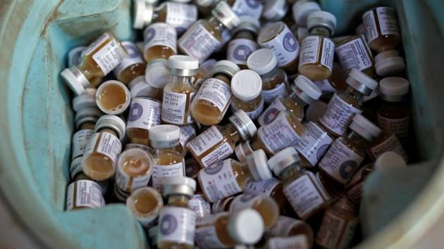 Bottles of cholera vaccines to be distributed among Rohingya refugees seen at a camp in Bangladesh. For the campaign, 900,000 doses of the vaccines have been mobilised and are being delivered by over 200 vaccination teams. (Jorge Silva / REUTERS) Bottles of cholera vaccines to be distributed among Rohingya refugees seen at a camp in Bangladesh. For the campaign, 900,000 doses of the vaccines have been mobilised and are being delivered by over 200 vaccination teams. (Jorge Silva / REUTERS)