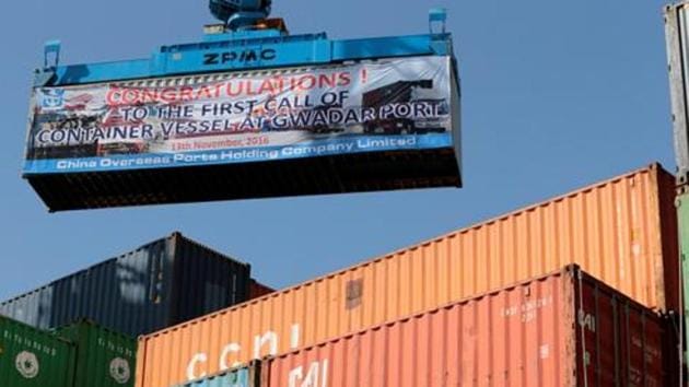 A container is being loaded after the inauguration of the China-Pakistan Economic Corridor port in Pakistan in November, 2016. (Reuters File Photo) A container is being loaded after the inauguration of the China-Pakistan Economic Corridor port in Pakistan in November, 2016. (Reuters File Photo)