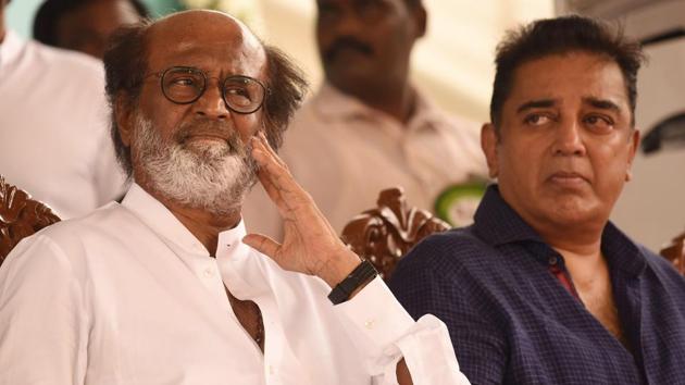 Kamal Haasan and Rajinikanth at the inauguration of Sivaji Ganesan Memorial on October 1. (HT Photo) Kamal Haasan and Rajinikanth at the inauguration of Sivaji Ganesan Memorial on October 1. (HT Photo)