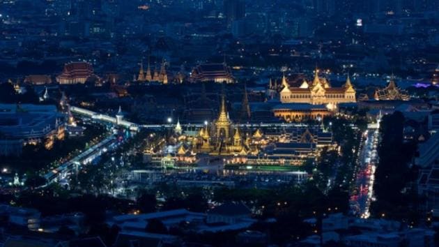 An aerial view shows the Royal Crematorium site for the late King Bhumibol Adulyadej in Bangkok. Artisans have worked for ten months in Bangkok’s ancient quarter to build an elaborate cremation site fashioned after a vision of heaven, where Thais believe dead royals return to live above Mount Meru, a golden mountain in Hindu mythology. (Athit Perawongmetha / REUTERS) An aerial view shows the Royal Crematorium site for the late King Bhumibol Adulyadej in Bangkok. Artisans have worked for ten months in Bangkok’s ancient quarter to build an elaborate cremation site fashioned after a vision of heaven, where Thais believe dead royals return to live above Mount Meru, a golden mountain in Hindu mythology. (Athit Perawongmetha / REUTERS)