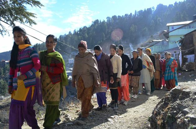 Women of Kufri panchayat in Shimla walk to a polling station to vote in panchayat elections on January 3, 2016. (Deepak Sansta/ HT file photo) Women of Kufri panchayat in Shimla walk to a polling station to vote in panchayat elections on January 3, 2016. (Deepak Sansta/ HT file photo)