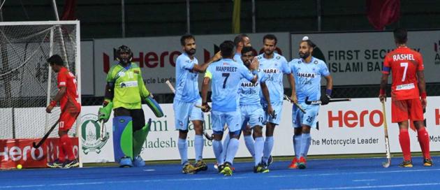 India defeated Bangladesh 7-0 in a one-sided encounter at the Asia Cup hockey tournament. (Twitter) India defeated Bangladesh 7-0 in a one-sided encounter at the Asia Cup hockey tournament. (Twitter)