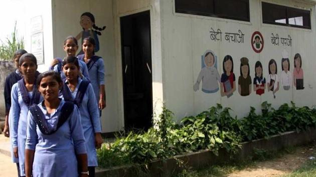 The toilet complex was built by a startup founded by four IIT-Roorkee engineers at a government high school in Anwal village in Rohtak.(HT Photo)