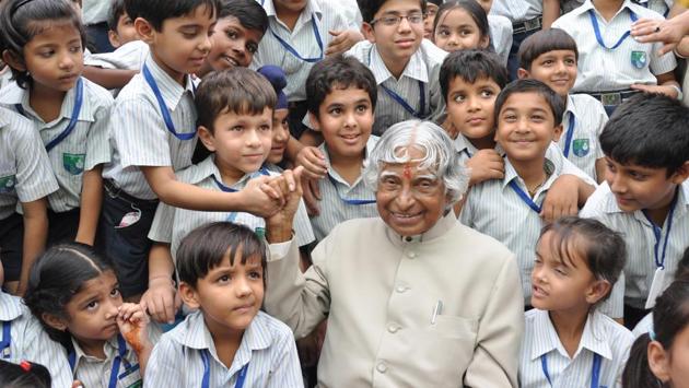 Former President Dr. APJ Abdul Kalam with children from Millennium School in Lucknow, October 2010. Students held a place of priority throught Kalam’s life and even after his retirement from presidency he strived to encourage the country’s youth. On July 2015, while addressing students of IIM Shillong, he breathed his last. (Ashok Dutta / HT Photo)