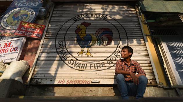 Retailers shut shop in Filmistan, New Delhi after the Supreme Court enforced a ban on the sale of firecrackers. (Sanchit Khanna / HT Photo)