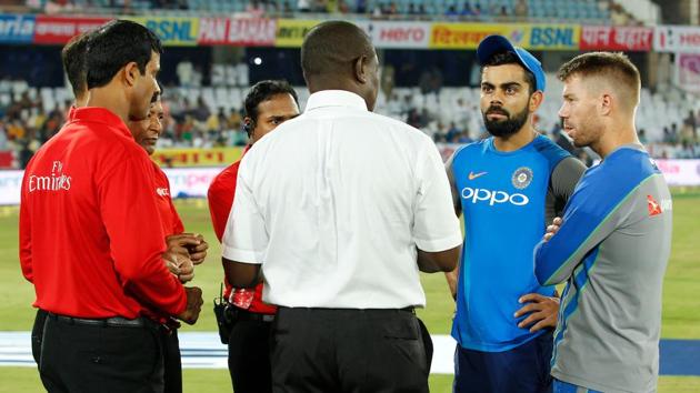 There was one inspection at 7:00 pm by match referee Sir Richie Richardson and the second inspection was at 7:45 pm. Richardson, during his outfield inspection, dabbed his feet on those patches and it seemed to go deep. The match was ultimately called off at 8:15 pm.  (BCCI) 