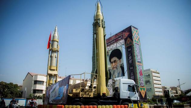 A display featuring missiles and a portrait of Iran's Supreme Leader Ayatollah Ali Khamenei is seen at Baharestan Square in Tehran, Iran September 27, 2017.(REUTERS)