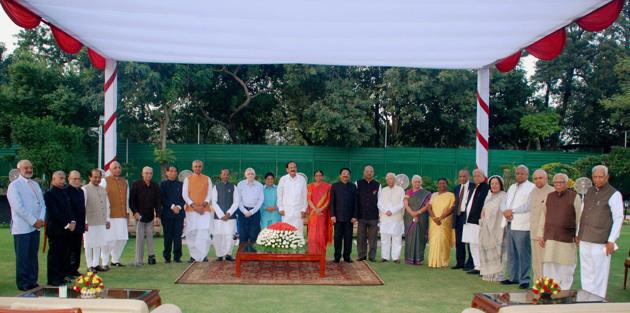 Vice President Venkaiah Naidu poses for a group photo with governors during the inauguration of Conference of Governors at Rashtrapati Bhavan in New Delhi. (PTI) Vice President Venkaiah Naidu poses for a group photo with governors during the inauguration of Conference of Governors at Rashtrapati Bhavan in New Delhi. (PTI)