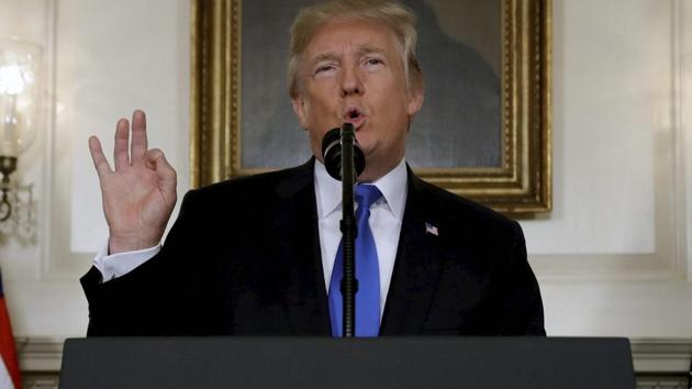 US President Donald Trump speaks on Iran policy from the Diplomatic Reception Room of the White House on Friday.(AP) US President Donald Trump speaks on Iran policy from the Diplomatic Reception Room of the White House on Friday.(AP)