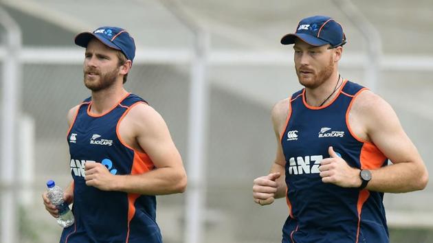 Kane Williamson and Martin Guptill practised ahead of their three-match ODI series against India starting on October 22 in Mumbai. (AFP)