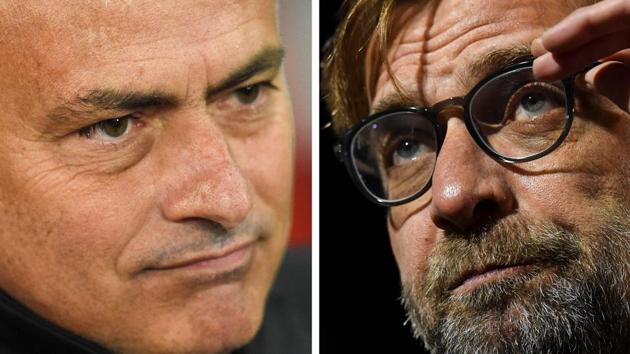 A combination of pictures shows Manchester United's Portuguese manager Jose Mourinho (L) and Liverpool's German manager Jurgen Klopp. Mourinho has described Liverpool's Anfield stadium as a 'beautiful place' and insisted his Manchester United stars will relish playing in such an intense atmosphere on October 14, 2017. (AFP) A combination of pictures shows Manchester United's Portuguese manager Jose Mourinho (L) and Liverpool's German manager Jurgen Klopp. Mourinho has described Liverpool's Anfield stadium as a 'beautiful place' and insisted his Manchester United stars will relish playing in such an intense atmosphere on October 14, 2017. (AFP)