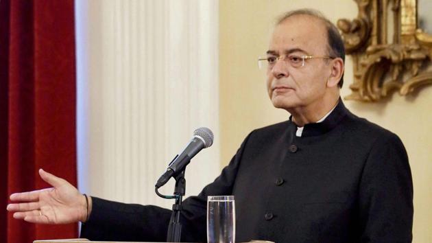 Finance Minister Arun Jaitley at the Harvard South Asia Institute in Boston on Wednesday.(PTI)