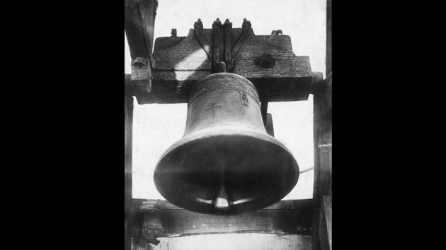 Seen above is a photo of the death bell which tolled on the evening of the execution of the Dutch spy Mata Hari in 1917 in France. In January 1917, the French authorities intercepted a cable from Germany appearing to identify Mata Hari as their ‘Agent H 21’. She was arrested and charged with being a double agent. (Henry Guttmann / Getty Images)