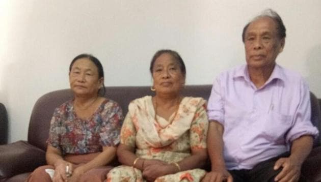 Anita (centre), now settled at Lehragaga in sangrur with her brother and sister-in-law in Dimapur, Nagaland.(HT Photo)