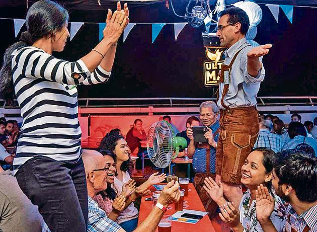 People from Pune celebrate the Oktoberfest organised by the Indo German Chamber of Commerce with fervour.(HT Photo)