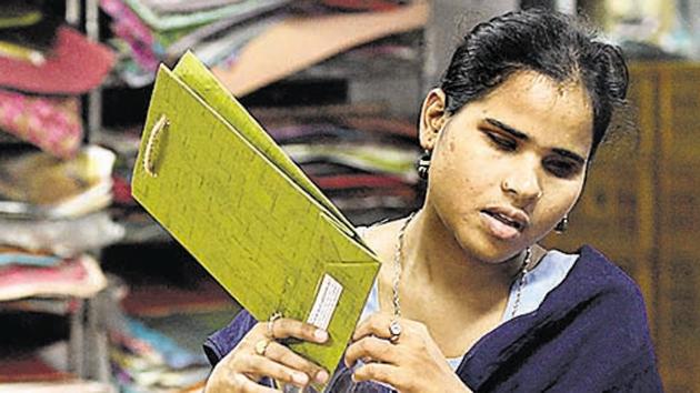 Vandana Gupta at a vocational training centre run by the Blind Relief Association in New Delhi on Thursday. (Sanchit Khanna/HT Photo) Vandana Gupta at a vocational training centre run by the Blind Relief Association in New Delhi on Thursday. (Sanchit Khanna/HT Photo)