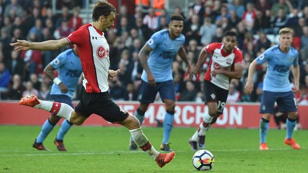 Second Manolo Gabbiadini goal came from a penalty conceded by Newcastle United defender Florian Lejeune. (AFP) Second Manolo Gabbiadini goal came from a penalty conceded by Newcastle United defender Florian Lejeune. (AFP)