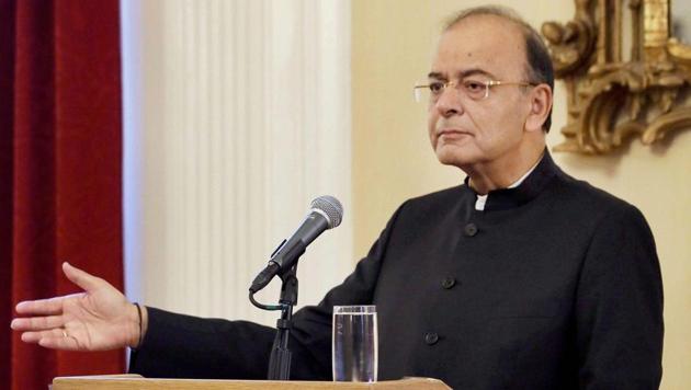 Finance minister Arun Jaitley delivers the Harvard Mahindra lecture at the Harvard South Asia Institute in Boston on Wednesday.(PTI)