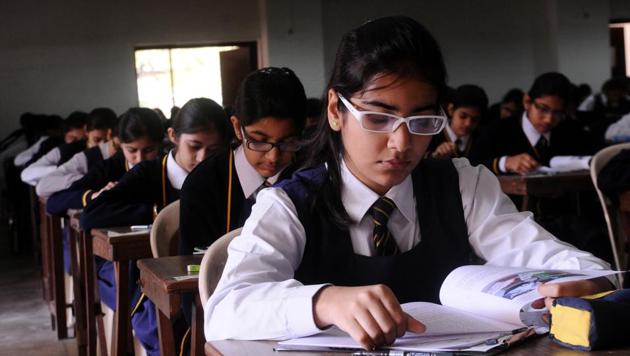 File photograph Class 10 girls during their ICSE board examination at La Martiniere School in Lucknow .(HiT Photo)