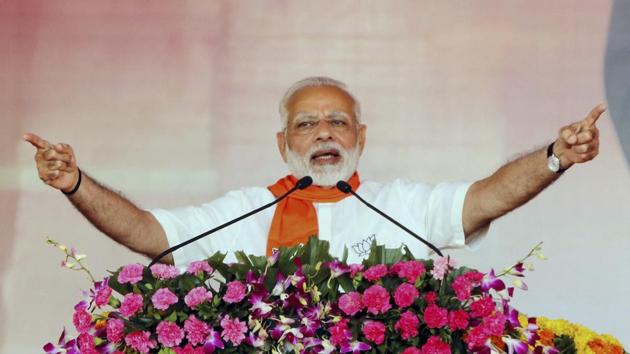 PM Narendra Modi addresses the ‘Gujarat Gaurav Mahasammelan’ in Ahmedabad.(PTI Photo) PM Narendra Modi addresses the ‘Gujarat Gaurav Mahasammelan’ in Ahmedabad.(PTI Photo)