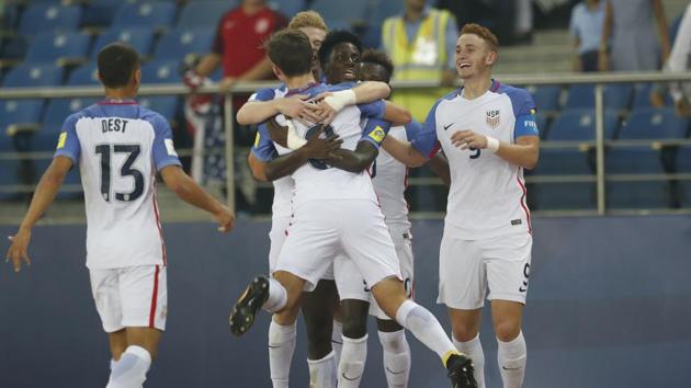 Tim Weah scored a hattrick as USA entered the quarter-final of the FIFA U-17 World Cup with a dominant 5-0 win over Paraguay, who were undefeated in the league stages of the tournament. (AP) Tim Weah scored a hattrick as USA entered the quarter-final of the FIFA U-17 World Cup with a dominant 5-0 win over Paraguay, who were undefeated in the league stages of the tournament. (AP)
