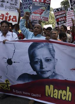 Social organizations march for justice for journalists Gauri Lankesh, Panesar Dobhalkar and Kubergi in New Delhi, India, on Thursday, October 5, 2017. (Mohd Zakir/HT File PHOTO) Social organizations march for justice for journalists Gauri Lankesh, Panesar Dobhalkar and Kubergi in New Delhi, India, on Thursday, October 5, 2017. (Mohd Zakir/HT File PHOTO)