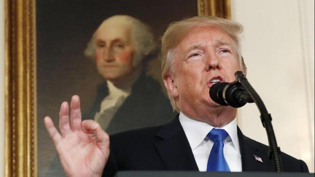 U.S. President Donald Trump speaks about Iran and the Iran nuclear deal in front of a portrait of President George Washington in the Diplomatic Room of the White House in Washington, U.S., October 13, 2017.(REUTERS File Photo)
