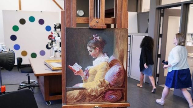 Young Girl Reading by Jean-Honoré Fragonard on an easel at the National Gallery of Art in Washington, DC. (AFP) Young Girl Reading by Jean-Honoré Fragonard on an easel at the National Gallery of Art in Washington, DC. (AFP)