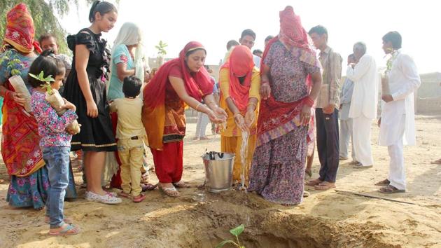 The villagers of 12 TK in Raisinghnagar will plant trees to celebrate green Diwali.(HT PHOTO)