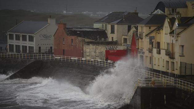Waves batter the coast as Storm Ophelia hits the County Clare town of Lahinch, Ireland. Hurricane-force gusts were reported 30 years to the day after a weather event dubbed the ‘Great Storm of 1987’ battered southern England. Ireland’s National Emergency Coordination Group on Severe Weather warned that the storm is still ‘unprecedented, with serious life-threatening conditions.’ (Clodagh Kilcoyne / REUTERS)
