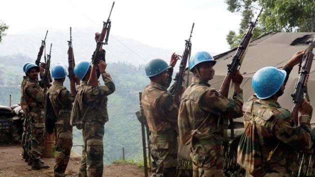 File photo of Indian soldiers, serving in the UN peacekeeping mission in Congo, hold up their weapons at their base after patrolling the villages in Masisi, 88 km (55 miles) northwest of Goma, Congo on October 4, 2013.(Reuters/Representative image)