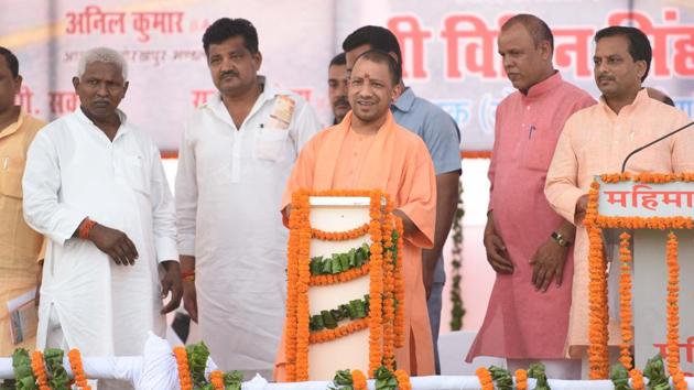 The chief minister was speaking in Kushinagar where he laid the foundation stones for projects worth Rs 23 crore.(HT Photo)
