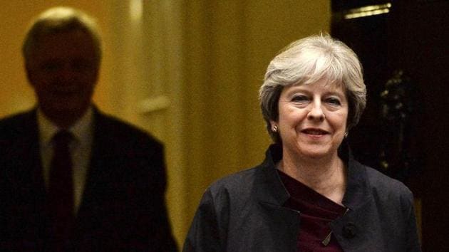 Britain's Prime Minister Theresa May leaves 10 Downing Street with the Secretary of State for departing the EU David Davis, in London on October 16. (REUTERS) Britain's Prime Minister Theresa May leaves 10 Downing Street with the Secretary of State for departing the EU David Davis, in London on October 16. (REUTERS)