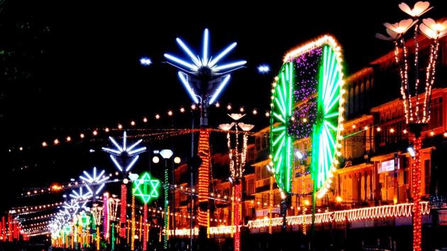 The Raja Park all decked up for Diwali. (Prabhakar Sharma/HT)